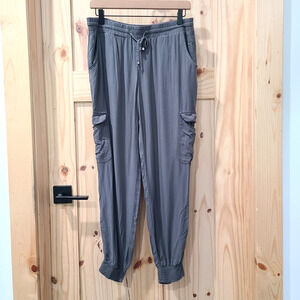 Lascana Smocked Cuff Jogger Cargo Pants Green Boho Loungewear Womens Size 10